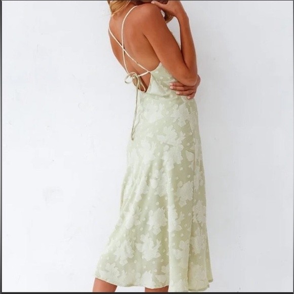 Nwt Rosedress Floral Cowl Neck High Slit Slip Dress Midi Sage Green Womens Large — image 3 of 8